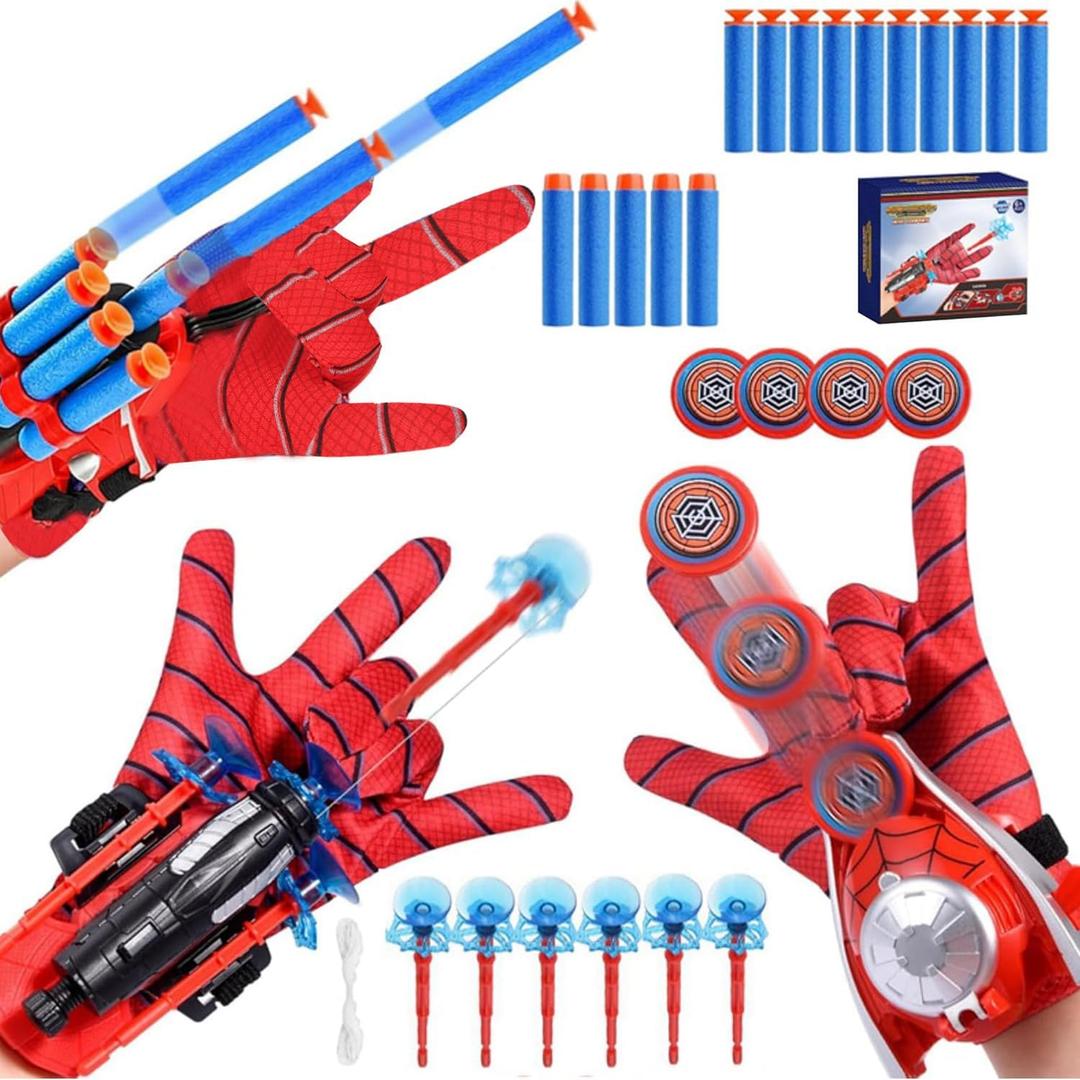 3 Sets Spider Web Shooters, Superhero Web Shooter for Kids, Cosplay Launcher Gloves with Wrist Toy Set, Imaginative Play Toy for 3 4 5 6 7 8 Year Old Boy