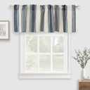 3 x Vertical Striped Pattern Dark Blue Linen Valance for Windows, Farmhouse Geo Rod Pocket Short Curtains Valance for Kitchen Cafe Living Room Bathroom 54" x 18" Navy