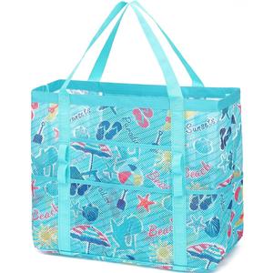 Fammart Mesh Beach Bag for Women, Large Beach Toy Pool Bag with Zipper Pocket, SandProof Cruise Essentials 2026 Family Travel