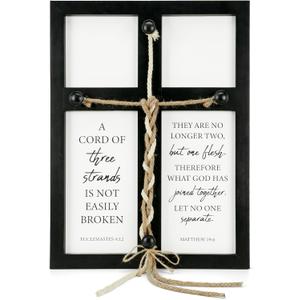 A Cord of Three Strands Wedding Sign, 17 x 23 Inch Braid Knot Rope Wood Frame Wall Decor for Wedding Unity Ceremony, Christian Marriage, Anniversary, Home Decor