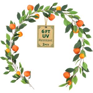 6FT Artificial Oranges Garland with Greenery - Faux Oranges Vine, Realistic Fruit Garland for Home, Garden, Wedding, Party & Christmas Decor | Vibrant Fake Orange Wreath for Hanging Decoration