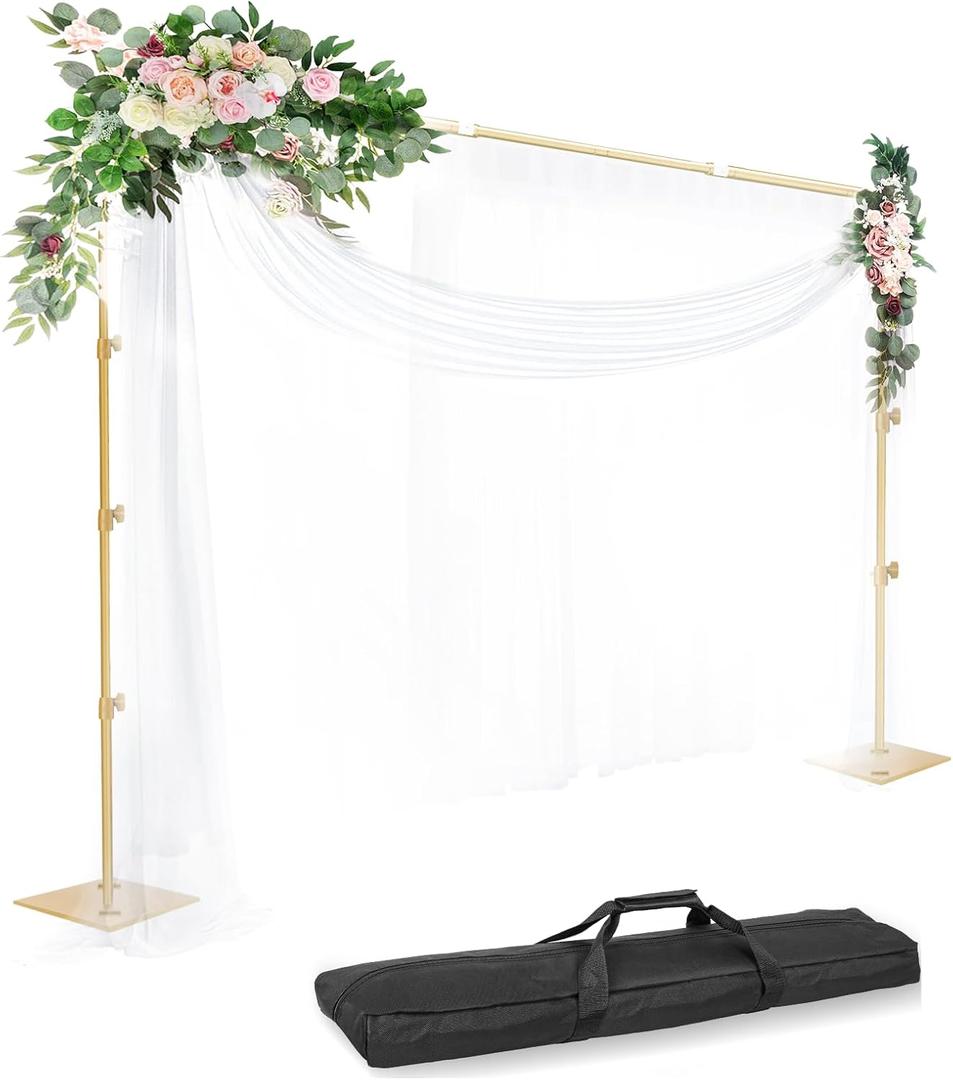 EMART Backdrop Stand, 8.5x10ft Width Adjustable Photography Background Support Poles with Heavy Duty Flat Base, Photo Metal Steel Pipe and Drape Frame Kit for Parties Birthday Wedding - Gold