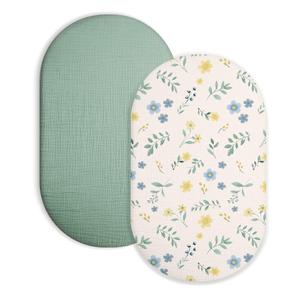 Muslin Bedside Bassinet Sheets 2 Pack, 33x20 Fitted Ultra Soft & Breathable Bedside Sleeper Sheets, Ideal for Baby Girl and Boy, Perfect for Newborns (Spring Garden & Sage)