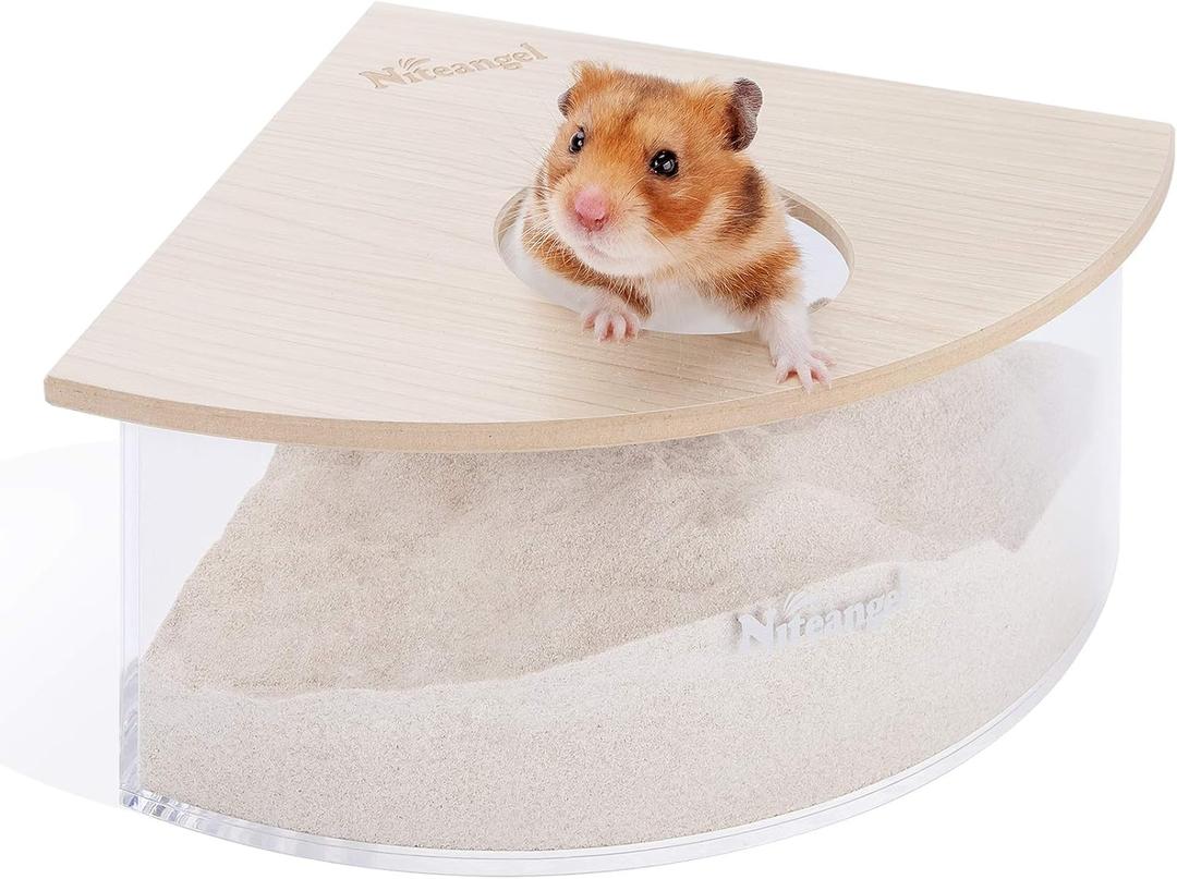 Niteangel Animal Sand-Bath Box: - Acrylic Critter's Sand Bath Shower Room & Digging Sand Container for Hamsters Mice Lemming Gerbils or Other Small Pets (Triangle, Burlywood) 