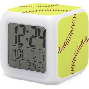 Softball Alarm Clock for Kids Boy Girl 7 LED Color Changing Wake Up Clock Home Decor Bedroom Digital with Temperature Display