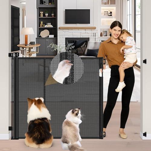 Reinforced 42" Tall Pet Gate 55" Wide Retractable Baby Gate, Indoor/ Outdoor