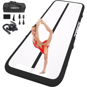 Air Gymnastics Track Tumbling Mat Inflatable 10ft 13ft 16ft 20ft Flooring Mat Yoga Training Mat 4 Inch Thickness for Home Use/ Training/ Cheerleading/ Yoga/ Water Fun (Black , 3m)