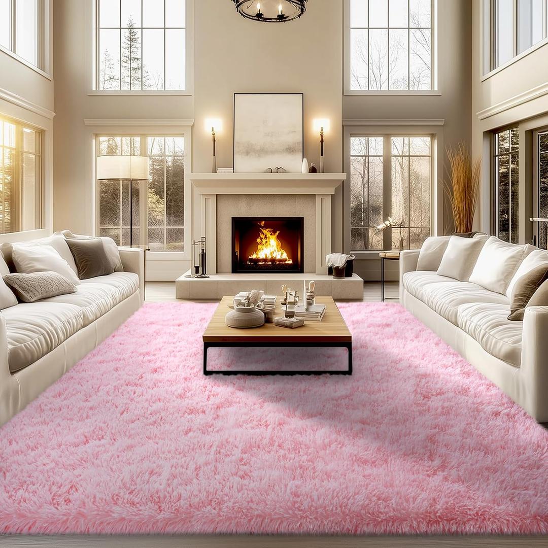 9x12 Rugs for Living Room, Large Fluffy Pink Area Rugs for Bedroom, Soft Shag Shaggy Rug 9x12 Modern Fuzzy Carpet for Girls Teen Dorm Room Home Decor Aesthetic (9ft x 12ft, Pink)
