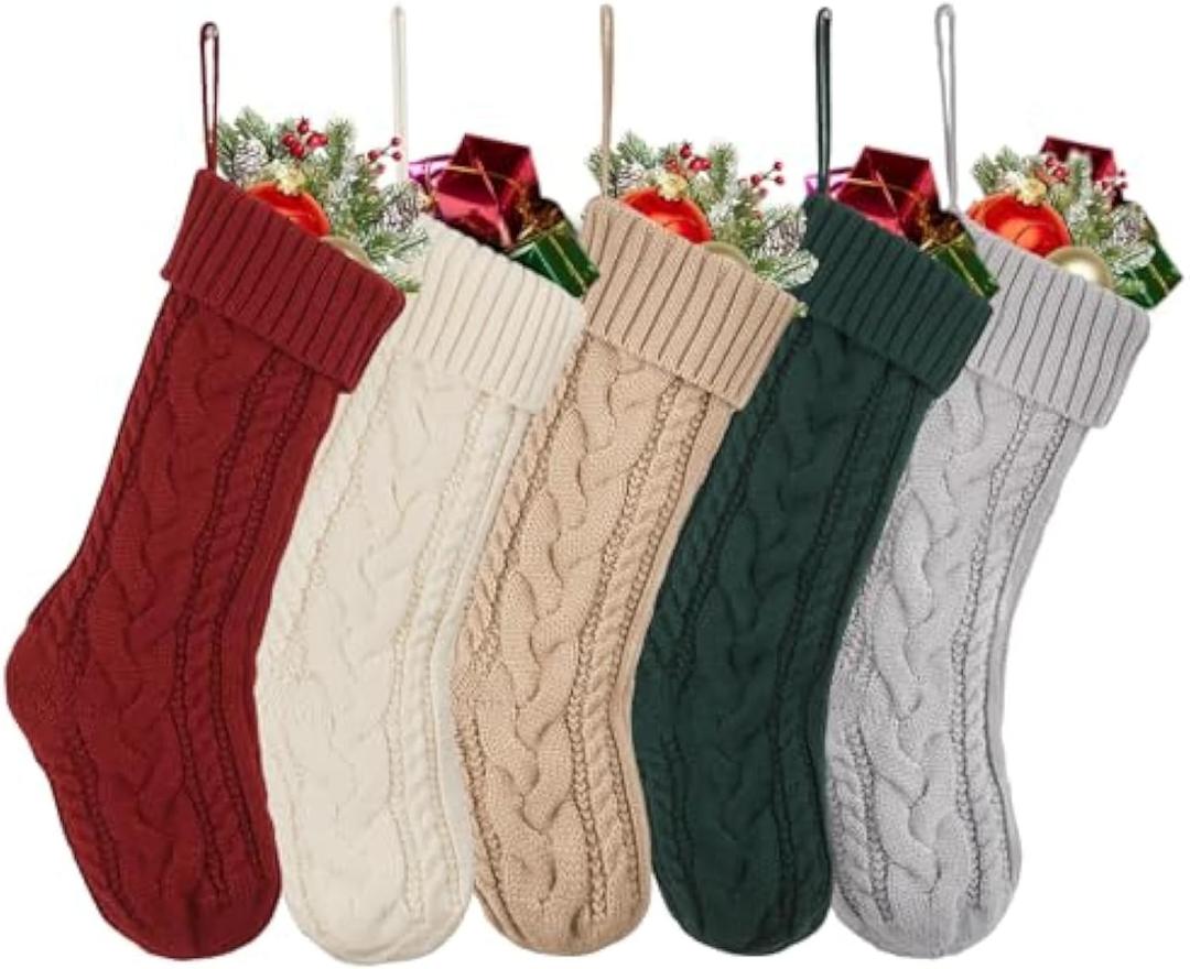 5 Pack Christmas Stocking,Hanging Knitted Stocking,Gifts & Decorations for Family,Holiday Party Fireplace Christmas Tree Decoration