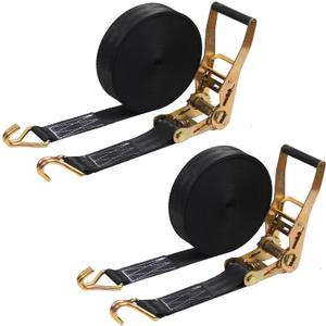 2PACK Ratchet Straps Heavy Duty, 8000 LBS Break Strength Ratchet Strap Tie Down, 2 x 27ft Black Tie-Down Ratcheting Cargo Truck Straps with Durable Double J Hook for for Truck (Black, 2IN X 27FT)