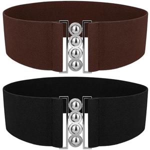Farcauo Elastic Womens Belts Stretchy Belt Waist Belt for Pants Trendy Waist Belt for Women Fashion Women's Belts Set of 2