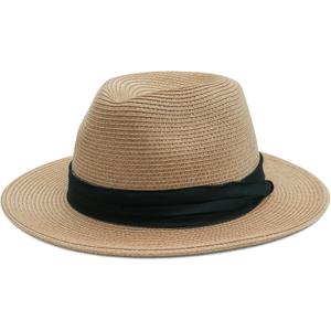 Joywant Womens Straw Fedora Beach Sun Hat, Packable Wide Brim Panama Hat for Women UV UPF50+ Summer Hat
