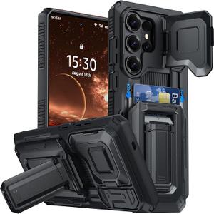 AMILIFECASES for Samsung Galaxy S26 Ultra Wallet Case with Card Holder & Kickstand & Full Camera Lens Cover, Military Grade Drop Shockproof Rugged Phone Case for S26 Ultra 6.9'', Black