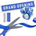 SIRCLES Grand Opening Ribbon Cutting Ceremony Kit - 25" Giant Scissors, 5yd of 4" Wide Ribbon, 10ft Banner, 8 Blue & 8 White Balloons, 19 ft Banner Rope, 2 Rolls Balloon Ribbon - Grand Opening Kit