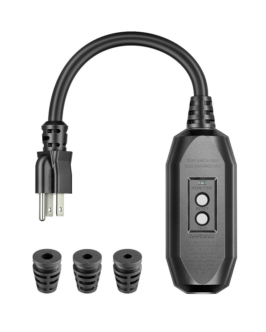 DEWENWILS GFCI Replacement Plug Inline Assembly, Auto-Monitoring GFCI Extension Cord, Manual Reset 3-Prongs Plug for Power Pressure Washer, Power Tools, Lawn Equipment, SJTW 14/3, UL Listed, Black