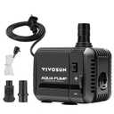 VIVOSUN 210GPH Submersible Pump(800L/H, 8W), Ultra Quiet Water Pump with 3.3ft High Lift, with 5ft Power Cord, 2 Nozzles for Fish Tank, Pond, Aquarium, Statuary, Hydroponics Black