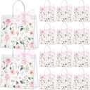 Wesnoy 24 Pcs Clear Floral Gift Bags with Handles Rose Pink Flower PVC Treat Tote Bag for Tea Birthday Party Wedding Bridal Shower Bachelorette Anniversary Engagement Guests, 6.3 x 5.9 x 3.2 Inch