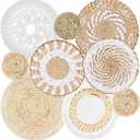 MJOGGOTT 9 Pcs Boho Wall Basket Decor Hanging Woven Wall Basket Art Decor Rattan Wicker Seagrass Home Round Tassels White Macrame Tapestry Baskets Decoration for Kitchen Home Farmhouse Decoration (Light color)