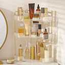 Aveniee Corner Bathroom Counter Organizer, Bathroom Countertop Shelf Makeup Storage, Clear Perfume Tray Holder (3 Tiers, White)