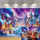 Christmas Village Photography Backdrop North Pole Snow Village Photo Backdrop Winter Night Xmas Tree Santa Party Decorations Holiday Photo Booth Banner (8x6FT)