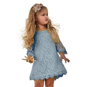 APRIL GIRL Flower Girl Dress, Lace Dress 3/4 Sleeve (Gray, 4T), 170