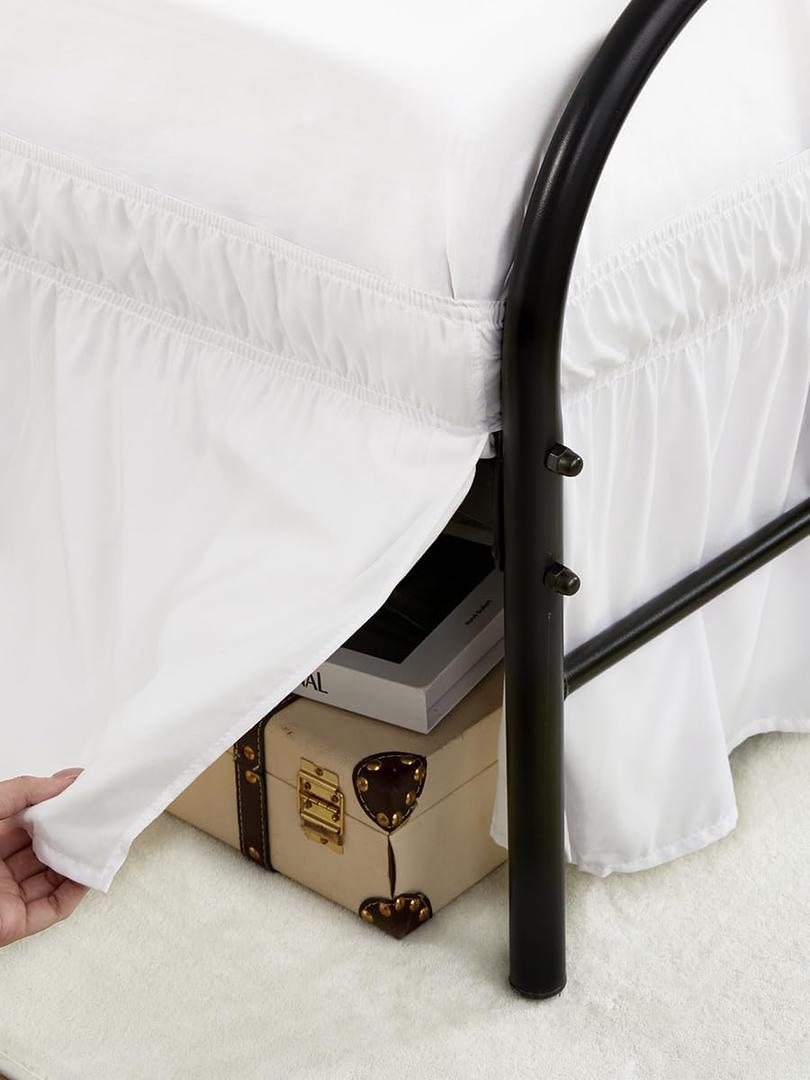 RIMELA Warm White Bed Skirts with Split Corners Queen Size 15 Inch Drop,Elastic Bed Skirting Wrap Around, Easy to Install Dust Ruffles,Soft Fabric Machine Washable