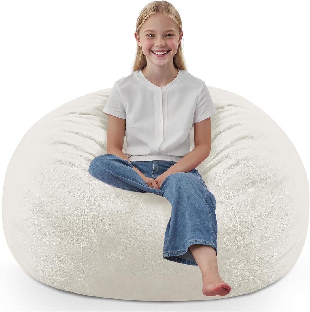2FT Bean Bag Chair, Comfy Bean Bag Chairs with Memory Foam Filled, Fluffy Beanbag Sofa with Dutch Velvet Cover, Teardrop BeanBag Chairs for Living Room, Playroom - Beige (2FT-28"x28"x22")