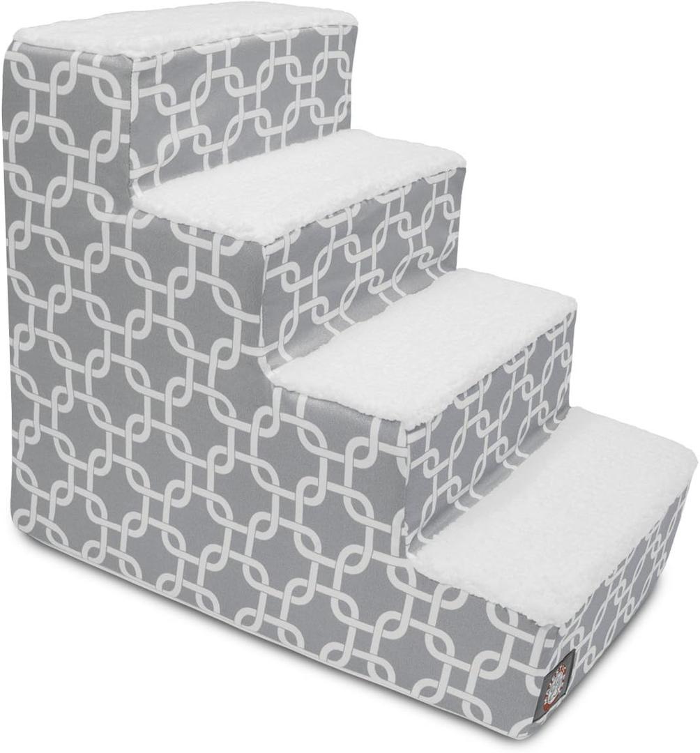 Majestic Pet 4 Step Portable Dog Stairs for Small Dogs to get on Bed Supports 25 lbs or Less Dog Steps for High Bed with Machine Washable Cover Pet Stairs for Cats Links Gray