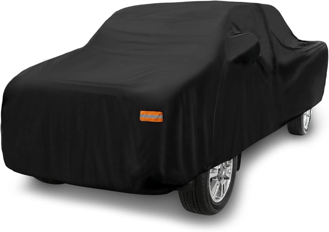 X AUTOHAUX Pickup Truck Car Cover for Toyota Tacoma Double Cab 4DR 5.0 ft Bed 2005-2021 Sun Rain Dust Wind Snow Protection 190T-PU W/Driver Door Zipper Black