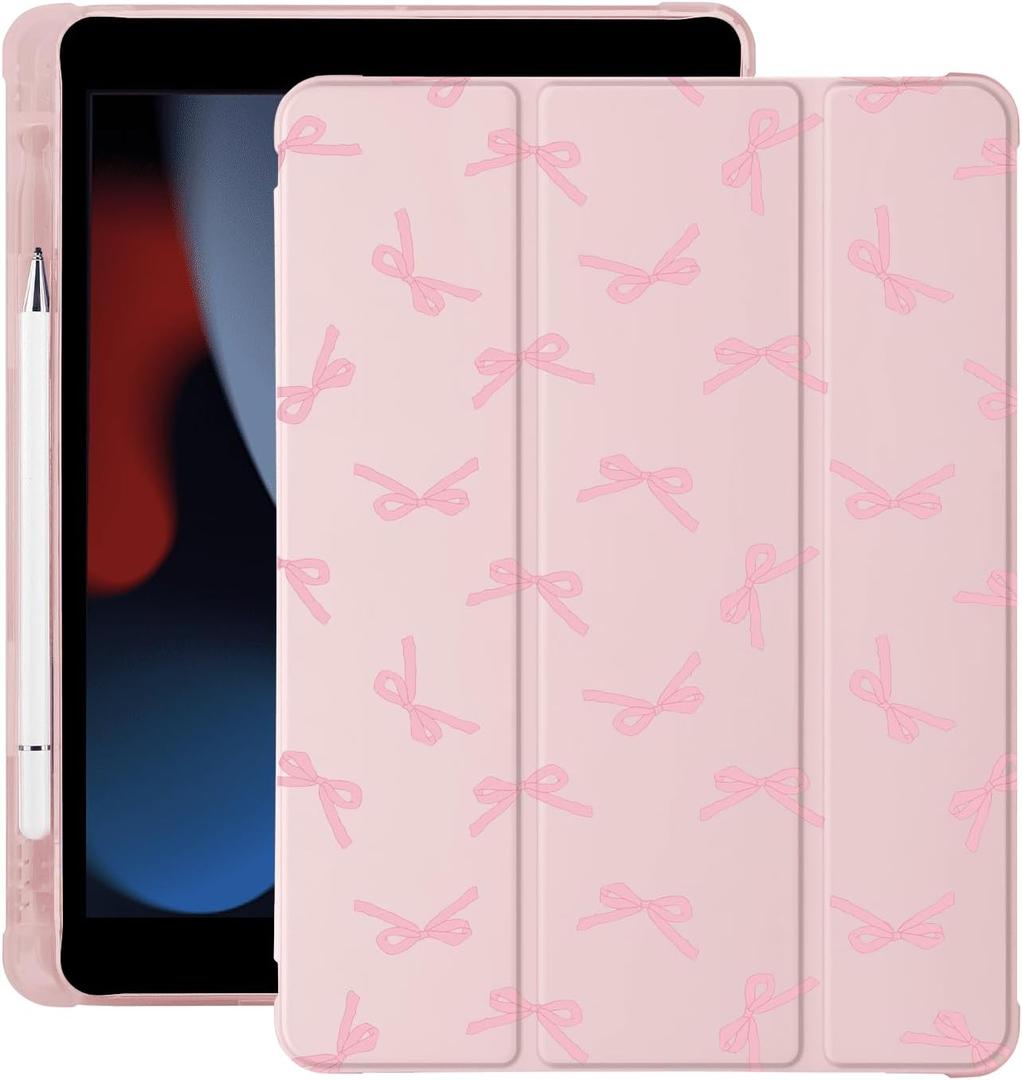Cute Kawaii Pink Bow for iPad Air 3 for iPad Pro 10.5 Inch 2017 | with Pencil Holder | Auto Sleep/Wake | Multiple Viewing Angles Pink Leather Soft TPU Back Cover