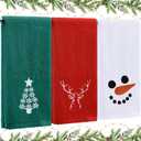 3 Pcs Christmas Hand Towels Set for Bathroom Green Christmas Tree White Snowman Red Elk Bath Towels Embroidered 100% Cotton Soft Absorbent Decor for Holiday Kitchen, 13.7 x 29.5''