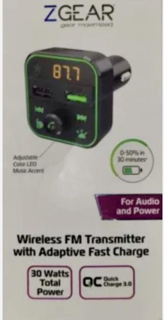 ZGear - Wireless FM Transmitter w/Adaptive Fast Charger - 30 Watts