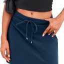 Fisoew Womens Casual Mini Skirt Drawstring Summer High Waist Bodycon Workout Short Pencil Skirt (Blue, L)