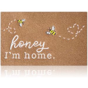 Bee Door Mat Brown Welcome Mats Front Door Indoor Outdoor Entrance Honey I'm Home Kitchen Rugs Entry Outside Doormat Non Slip Durable Rubber Back Funny Farmhouse Mat (1'6" x 2'4" (Rectangular))