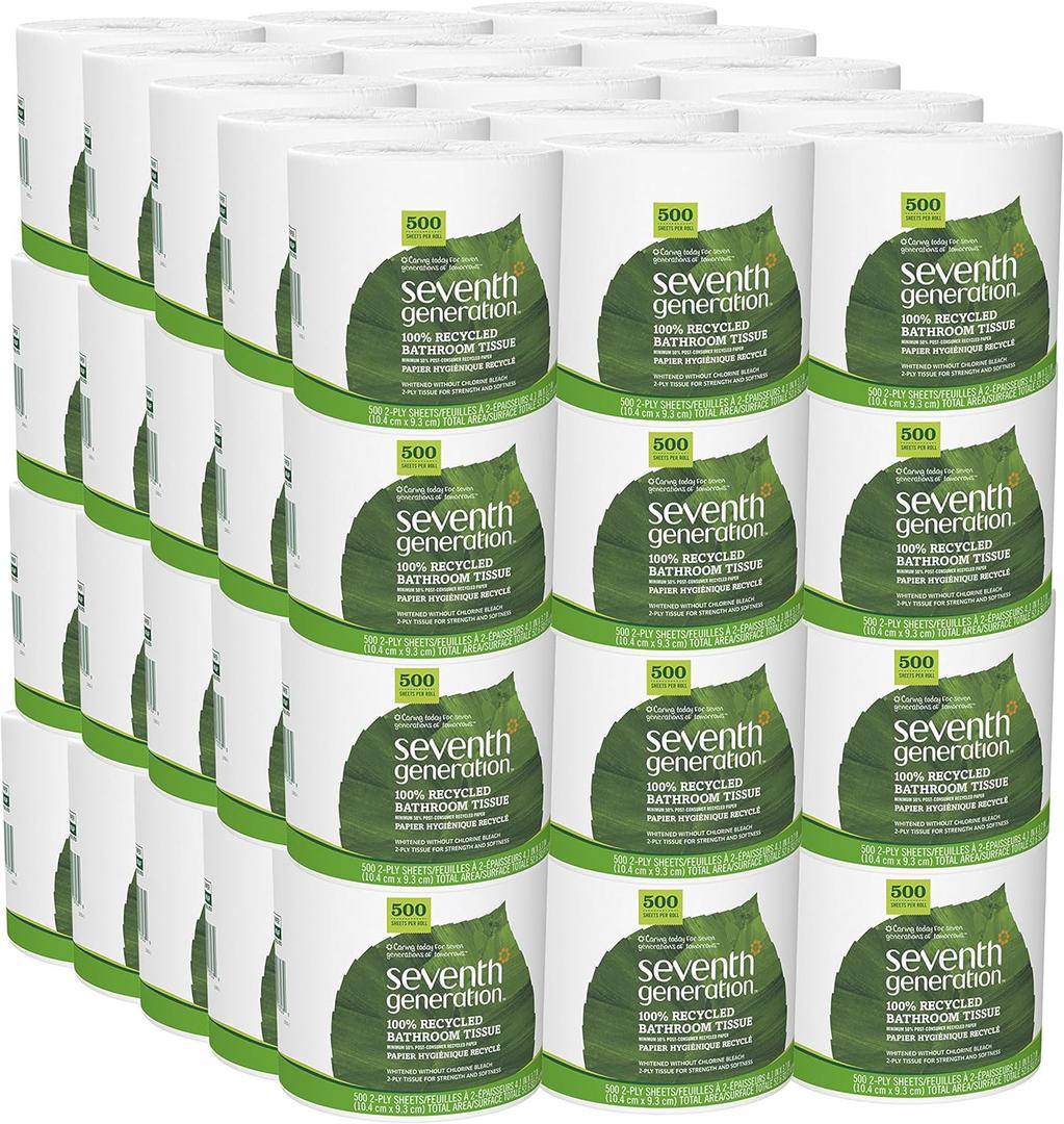 Seventh Generation White Toilet Paper 2-ply 100% Recycled Paper, 500 sheets, Pack of 60