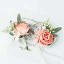 Wrist Corsage Wristlet and Boutonniere Set for Wedding Bridesmaid Mother Grandmother for Bridal Shower Wedding Artificial Roses Flower Prom Set of 2 (Blush)