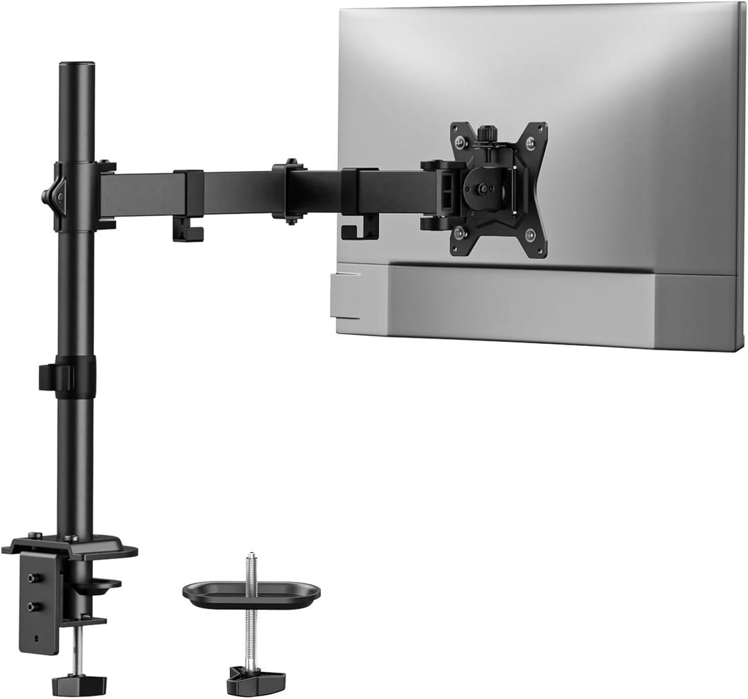 HUANUO Single Monitor Mount, Monitor Arm for 13-32 Monitors up to 17.6 lbs, Adjustable Stand with 16 Max Height, Desk Mount with C-Clamp and Grommet Base, VESA 75x75mm or 100x100mm