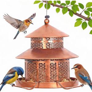 Bird Feeder for Outdoors Hanging, 2LB Capacity with 4 Perches, Heavy Duty Metal Wild Bird Feeders for Garden, Yard,Easy to Clean and Refill,Vintage Copper