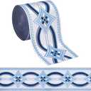 FINGERINSPIRE 11 Yards Drapery Trim Jacquard Ribbon Blue Ethnic Style Jacquard Ribbon 3-1/2Inch(90mm) Wide Polyester Rhombus Curtain Trim Tape for Your Drapes Curtains Drapery Banding Trim Tape