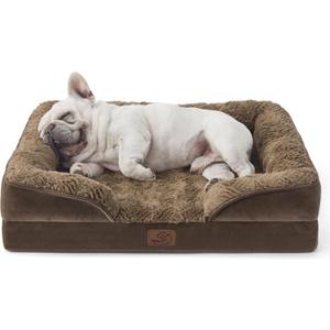 Bedsure Orthopedic Dog Bed for Medium Dogs - Calming Dog Sofa Beds Medium with Luxurious Plush Washable, Pet Couch Bed with Removable Washable Cover, Waterproof Lining and Nonskid Bottom, Brown (28.0"L x 23.0"W x 6.5"Th, Plush-Brown)
