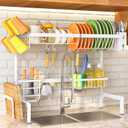 SNTD Over The Sink Dish Drying Rack - Adjustable Dish Rack for Kitchen Counter, Metal (White)