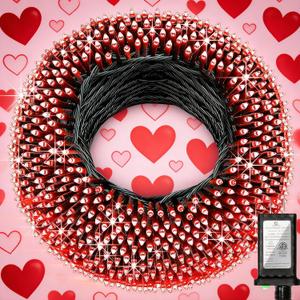 1500 LED 470FT Red Valentine Lights, 12 Pro Modes and Timer Memory & Dimmable, Plug in Indoor Valentine Room Light for for Xmas Bedroom Yard Tree Wedding Party Outdoor Waterproof Decor (Red)