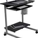 Rolling Mobile Computer Desk/Cart with Storage Shelves, Rolling Working Station for Small Spaces, Printer Shelf (Graphite)