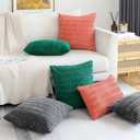 OTOSTAR Corduroy Decorative Throw Pillow Covers 24x24 Inch Super Soft Boho Striped Square Pillow Covers Case Modern Cushion Covers for Sofa Couch Bedroom Car Decor Coral