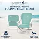 CARIBBEAN JOE Folding Beach Chair, 1 Position Lightweight and Portable Foldable Outdoor Camping Accessories with Carry Strap (Mint, 200lbs Capacity)