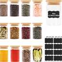 6oz Glass Food Storage Jars, Glass Jars with Bamboo Lids, Kitchen Storage Jars, Set of 12, Canisters with Airtight Lids for Spice, Coffee, Cookie, Pantry Organizers
