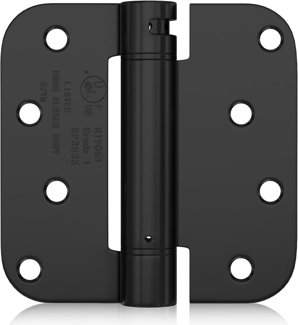 Haidms 3 Pack Self Closing Door Hinges 4 Inch Black Spring Hinge with 5/8" Radius Corner Residential & Heavy-Duty Door Hardware Adjustable Tension Spring Loaded Door Hinges for Exterior Door