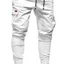 HUNGSON Men's Slim Fit Casual Cargo Pants with Drawstring Long Pants (34, 2025 White)