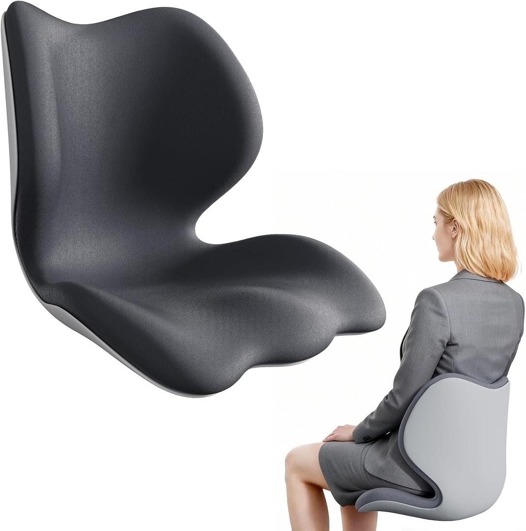 Civa Ergonomic Back Support Cushion for Office & Wheelchair, Posture Support for Long Sitting, Lumbar System & Extra-Thick Memory Foam for Sciatica Pain Relief (Max Hips 40", Waist 38")