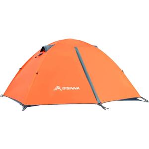 BISINNA 2/4 Person Camping Tent Lightweight Backpacking Tent Waterproof Windproof Two Doors Easy Setup Double Layer Outdoor Tents for Family Camping Hunting Hiking Mountaineering Travel (Orange)